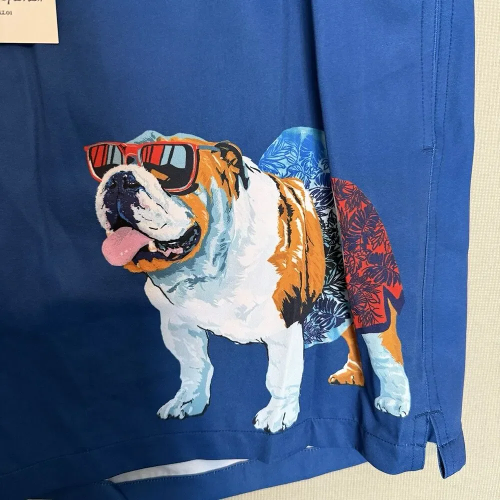 Robert Graham True Blue ‘Bulldog w/Shades’ Swim Trunks Men’s Extra Large NWT $98